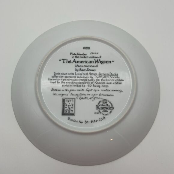 The American Wigeon Plate Living With Nature Series Jerners Ducks 1988 Knowles - Picture 4 of 8